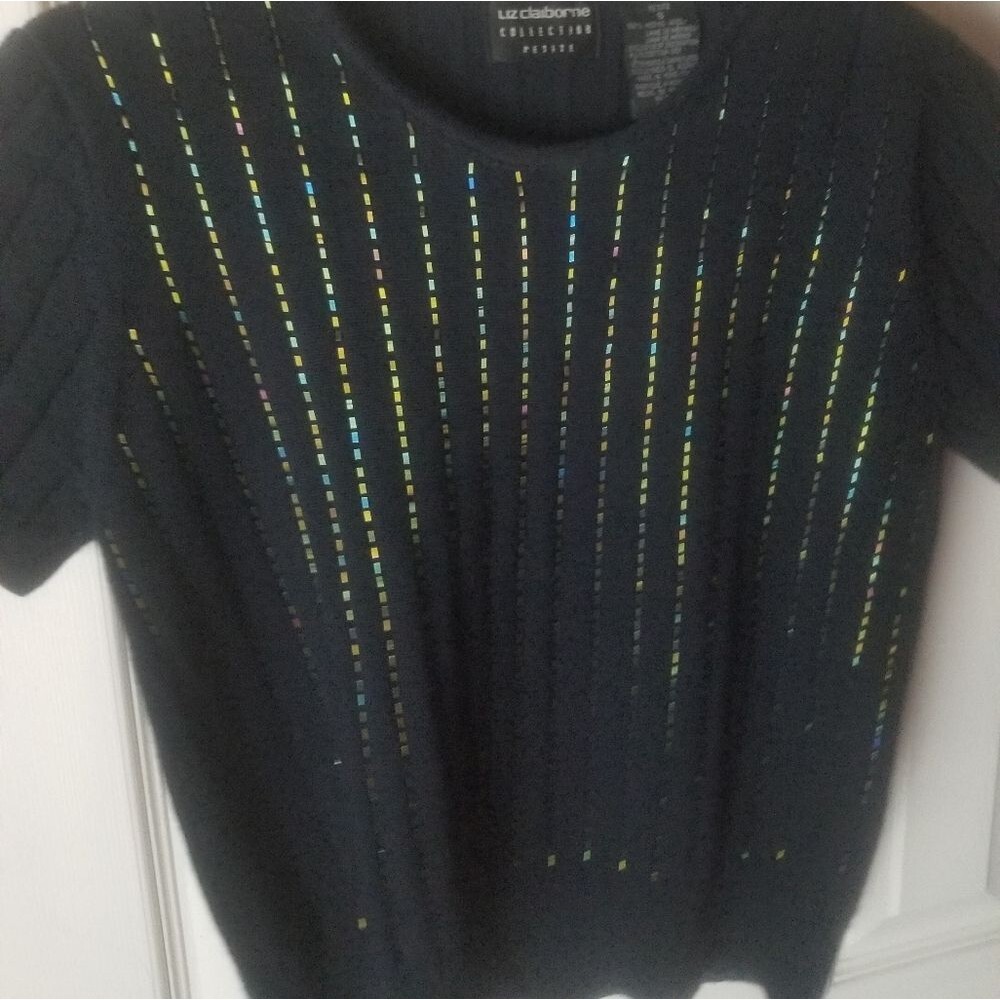 Liz Claiborne Beaded Blouse Navy Petite Small
